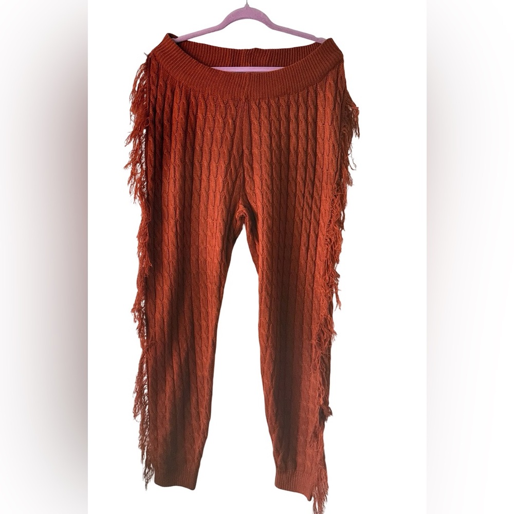 Ashley Stewart Orange Crochet Fringe Knit Pants Boho Cowgirl $50 Sz 18 20 NWT